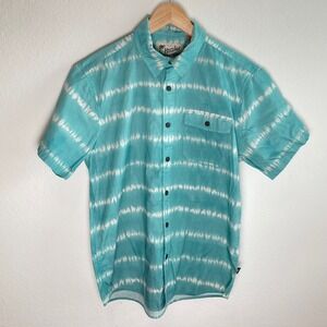 Howler Bros Shirt Mens Small Blue Teal Tie Dye Stripe Short Sleeve Button Down